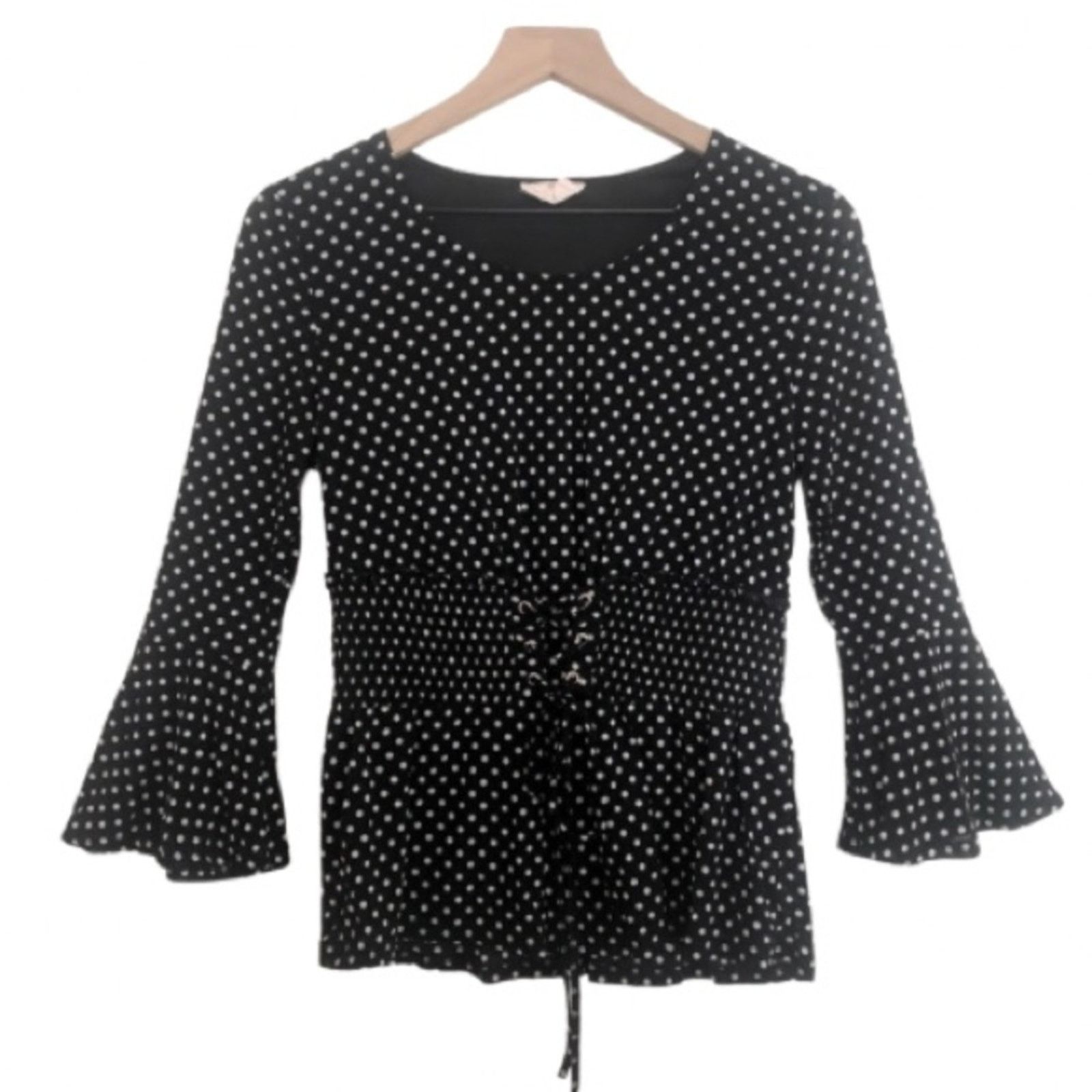 Other Ember Black White Polka Dot Bell Sleeve Peplum Blouse Top Size M / US 6-8 / IT 42-44 - 1 Thumbnail