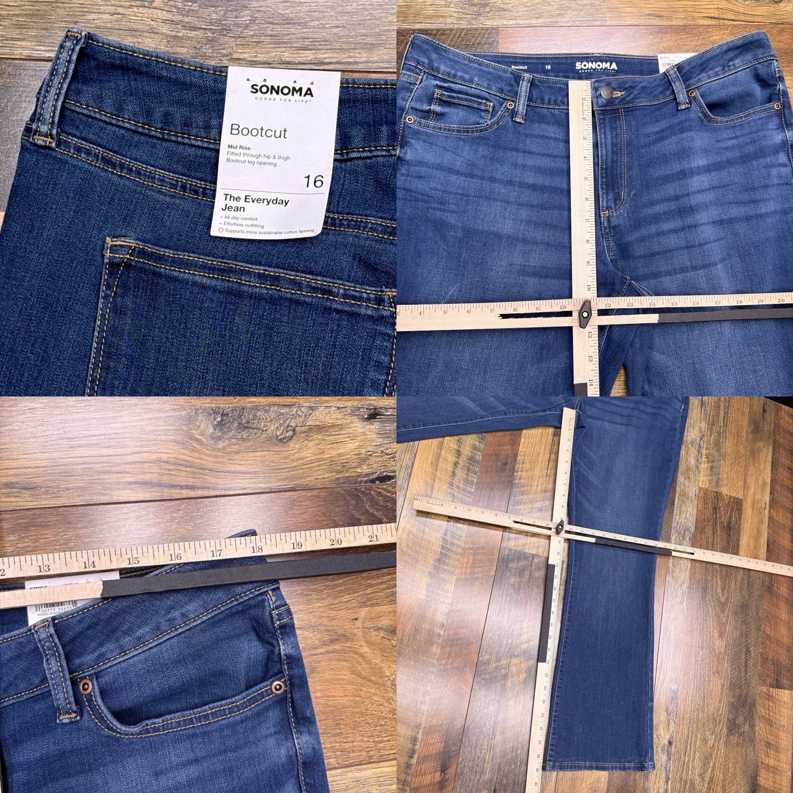 Vintage Sonoma Jeans Womens 16 Bootcut Mid Rise Stretch Denim 5-Pocket Blue Medium Inseam 30” Size 38" / US 16 / IT 52 - 8 Thumbnail