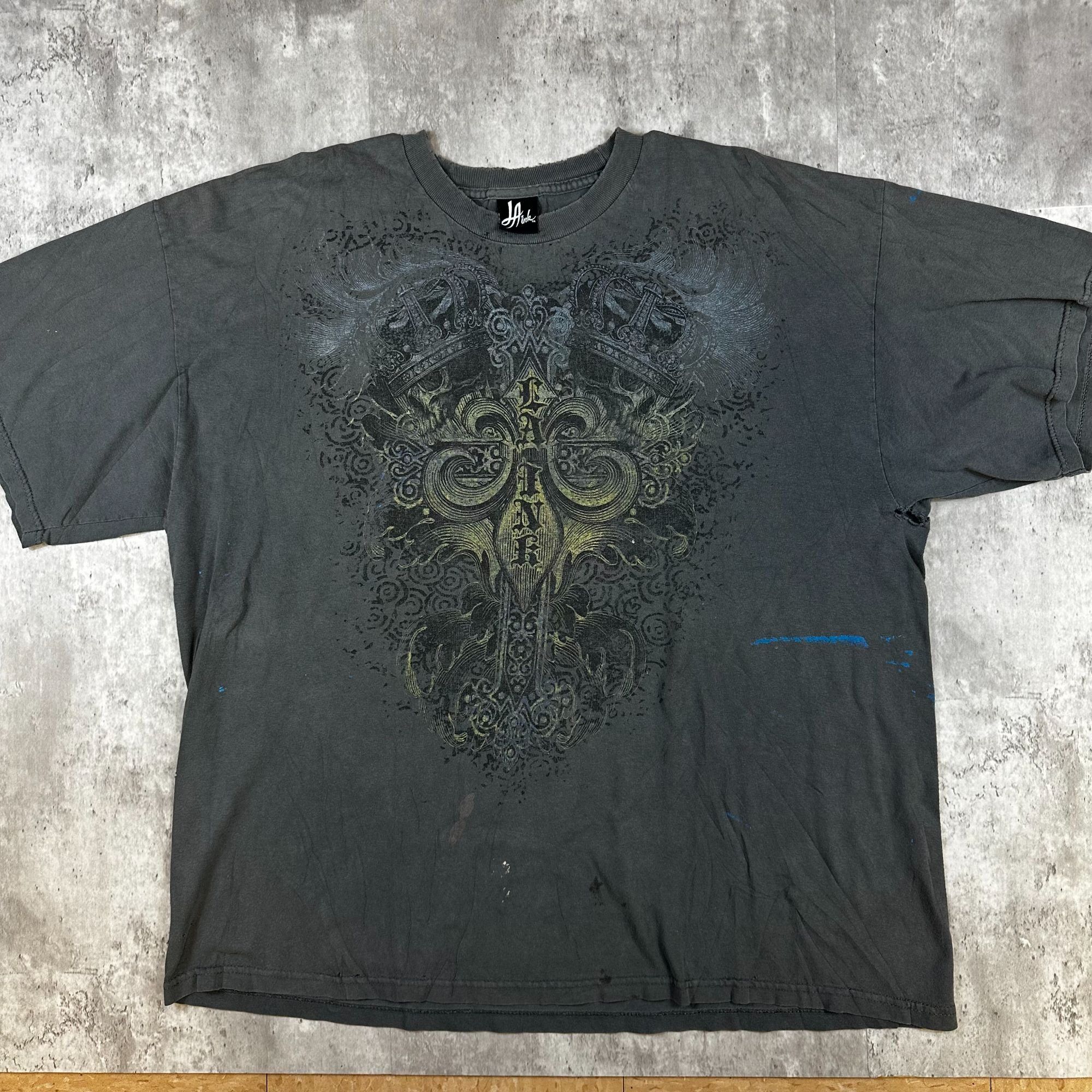Vintage Ja Ink Gray Graphic T-Shirt With Crown & Scroll Design Mens Size US XL / EU 56 / 4 - 1 Thumbnail