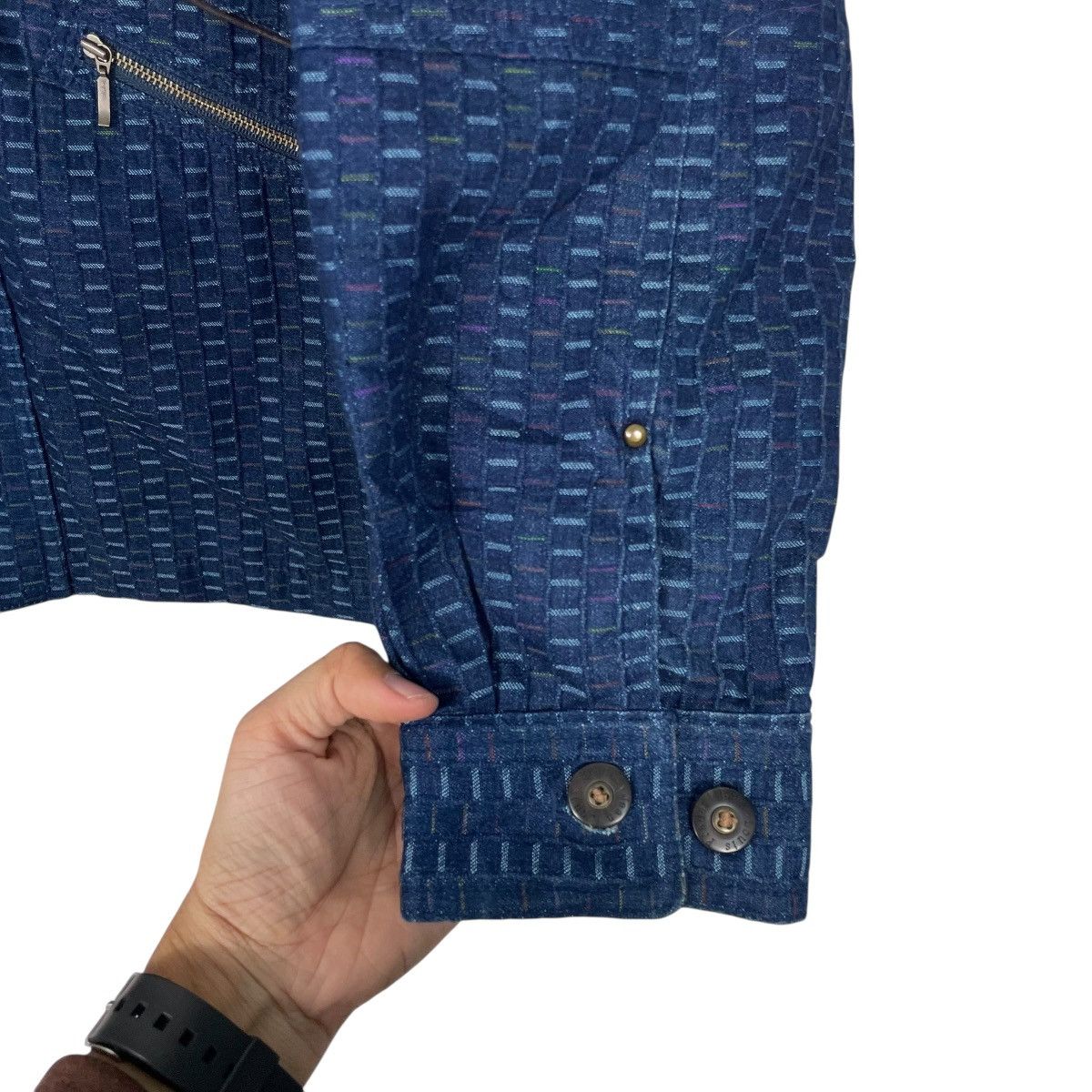 Other Nice Design Jean Louis Pradet Patterned Blue Denim Jacket Size US L / EU 52-54 / 3 - 13 Thumbnail