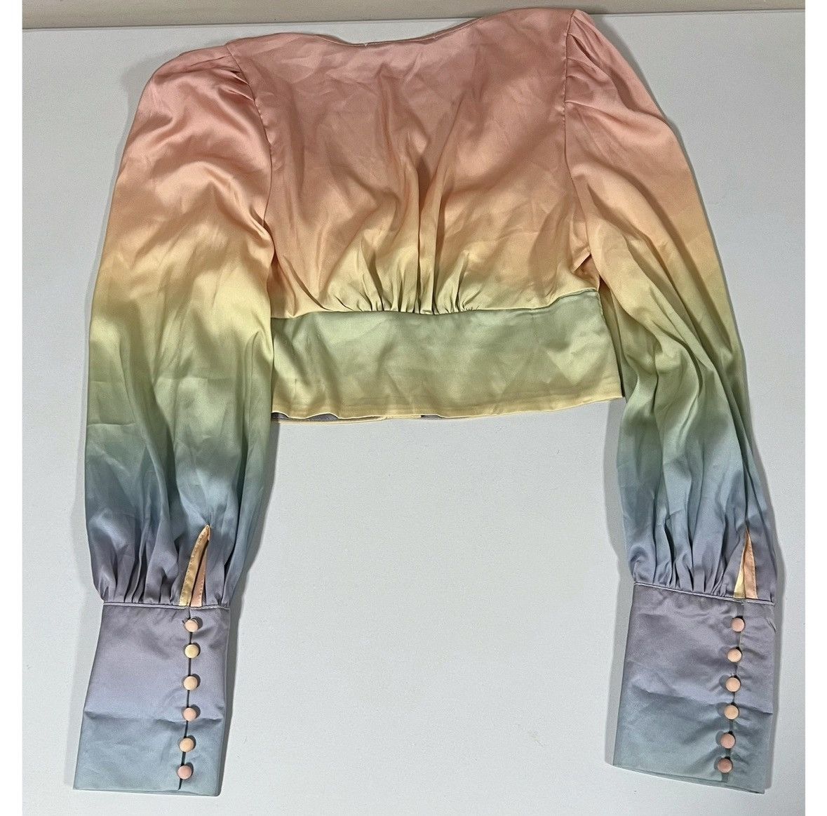 Japanese Brand Pastel Rainbow Ombré Satin Button-Up Shirt Blouse Size S 🎀✨ Size S / US 4 / IT 40 - 4 Thumbnail