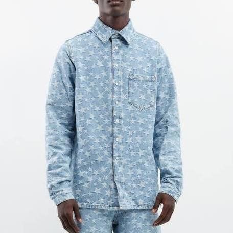ERL ERL Light Blue Long Sleeve ERLShirt with All-Over Star Denim Size US L / EU 52-54 / 3 - 4 Thumbnail