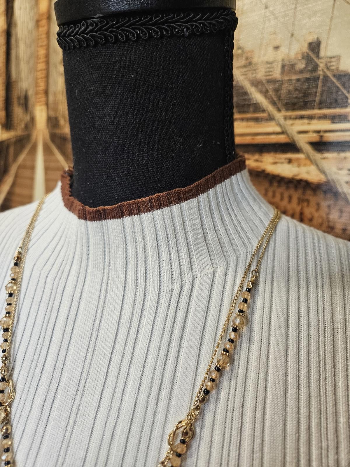 Designer Molly Green White Ribbed Sweater with Brown Accents Size XS / US 0-2 / IT 36-38 - 4 Thumbnail