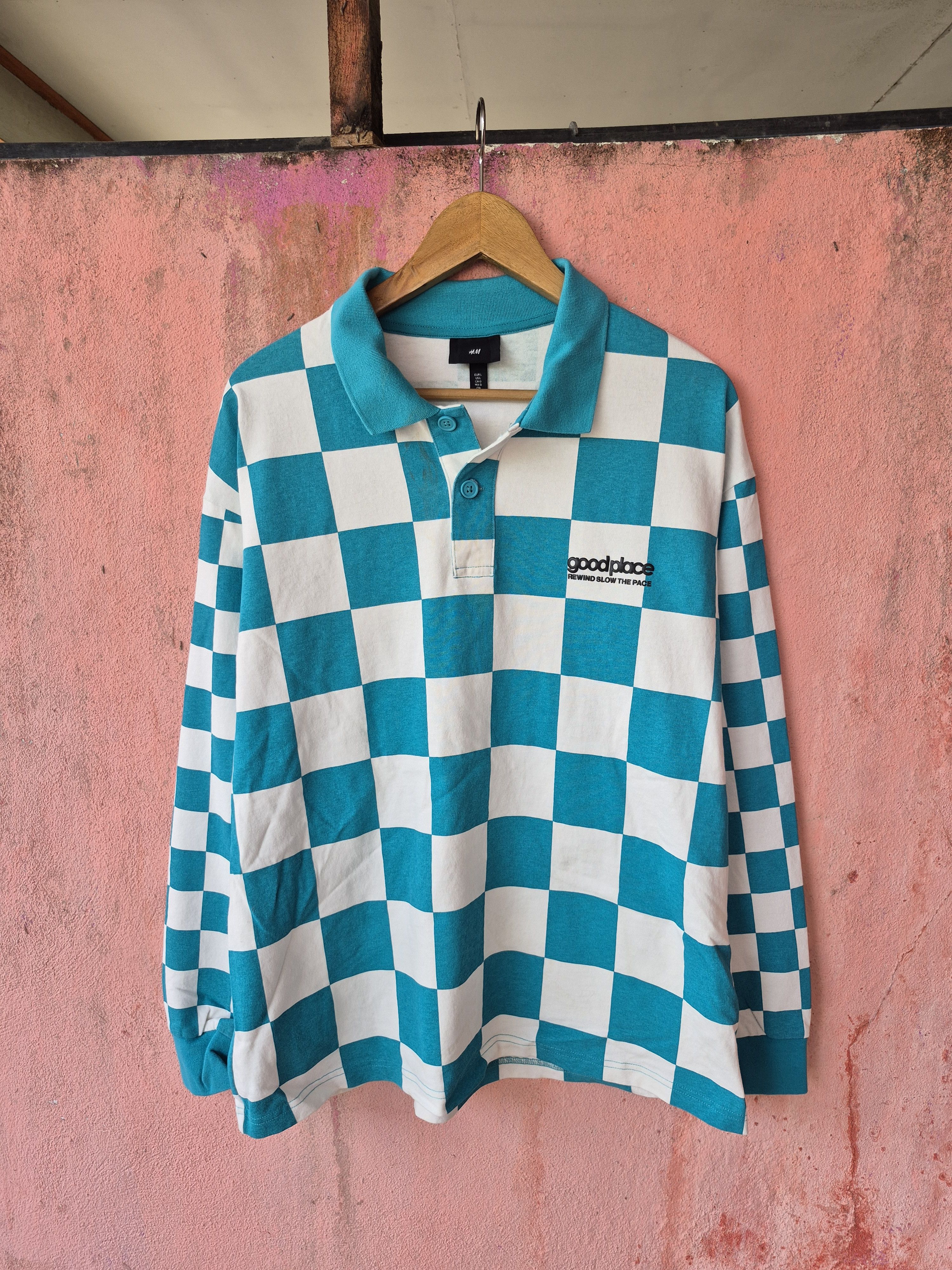 H&M 🔥 H&M Checkered Polo Longsleeves Tee Streetwear Skate Size US L / EU 52-54 / 3 - 1 Thumbnail