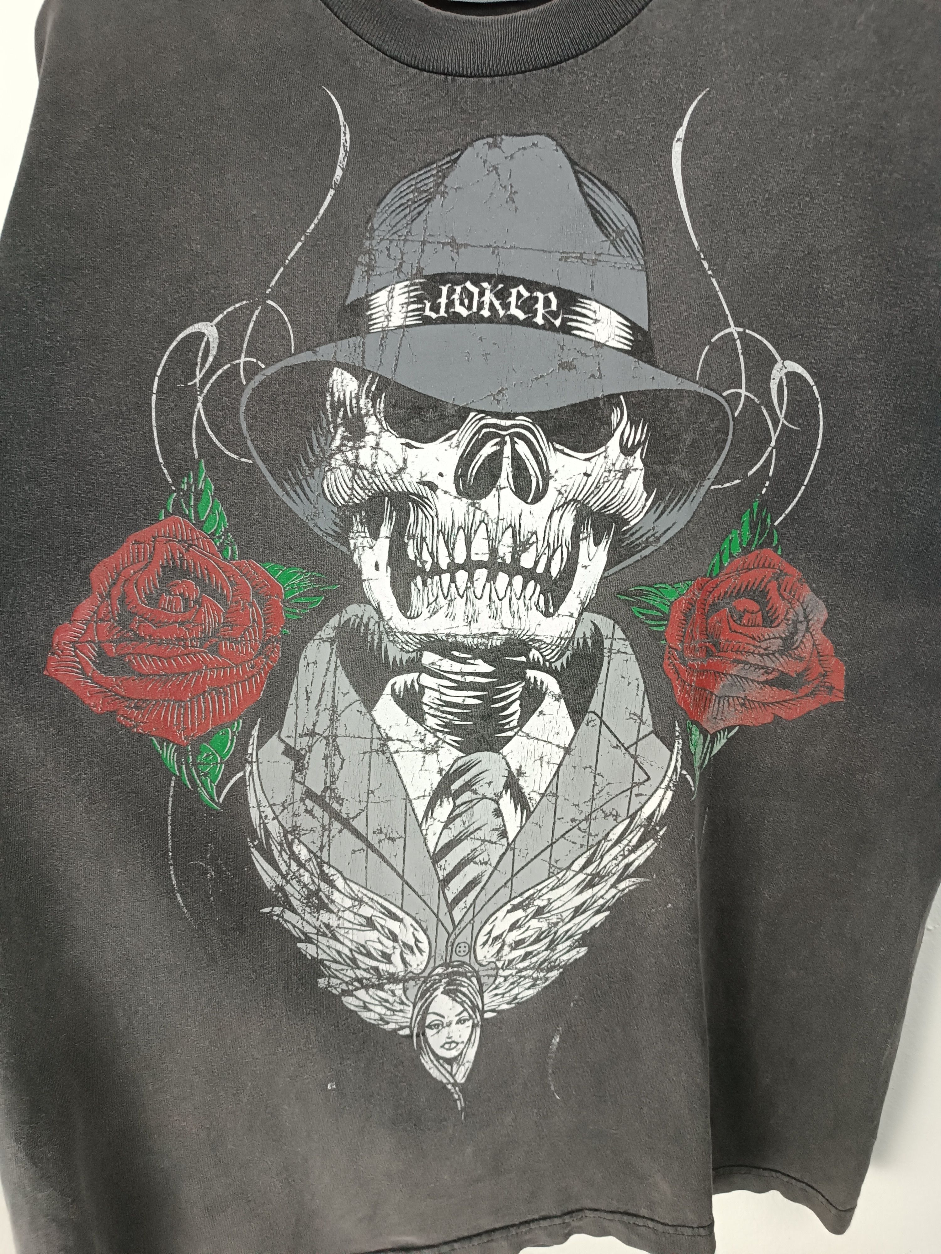 Vintage VINTAGE 90'S JOKER MAFIA ROSES SKULL WORN & FADED VERY RARE Size US L / EU 52-54 / 3 - 10 Thumbnail