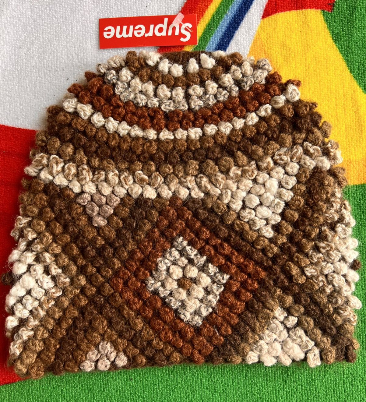 Supreme Textured Knit Beanie FW25 – Brown beige hat