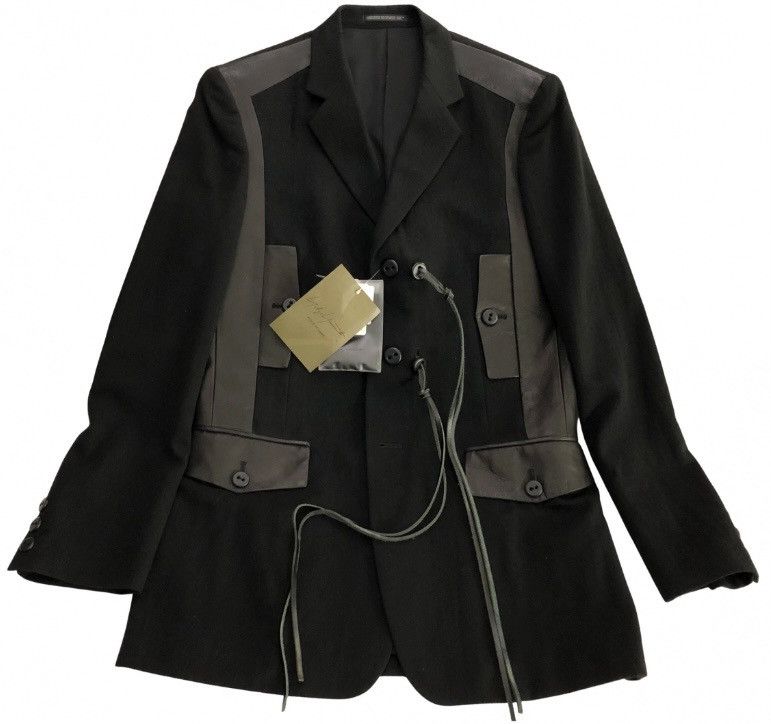 Yohji Yamamoto YYPH 🇯🇵 black wool/leather laced front acords ‘08 coat 3 NEW Size 40L - 1 Thumbnail