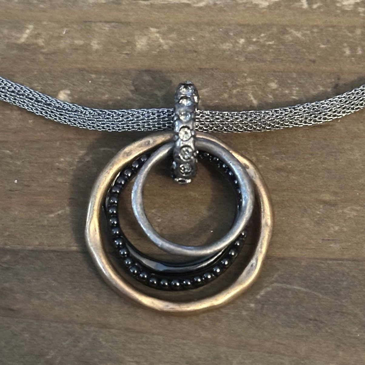 Other Silver tone mesh chain layered rings pendant necklace Size ONE SIZE - 3 Thumbnail