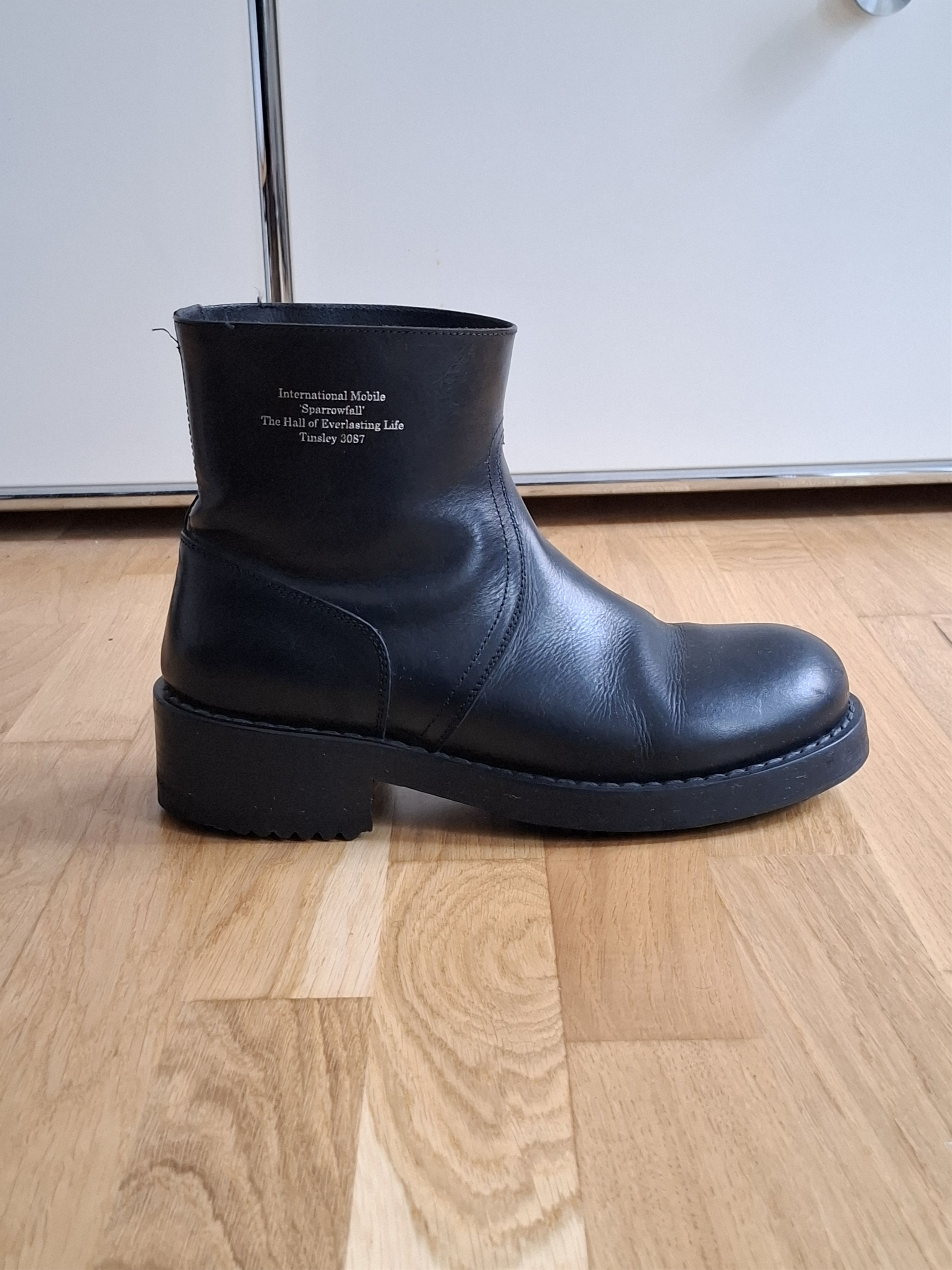 Raf Simons Black debossed-text Leather Ankle Boots Size US 8 / EU 41 - 9 Thumbnail