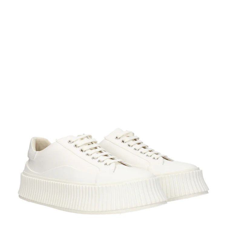 Jil Sander o1y1124 Canvas Low-Top Sneakers With Platform in White Size US 7 / EU 40 - 1 Thumbnail