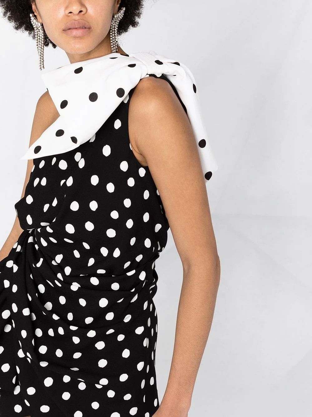 Saint Laurent Paris o1bcso1str1125 One-Shoulder Bow Mini Dress in Black/White Size XS / US 0-2 / IT 36-38 - 3 Thumbnail