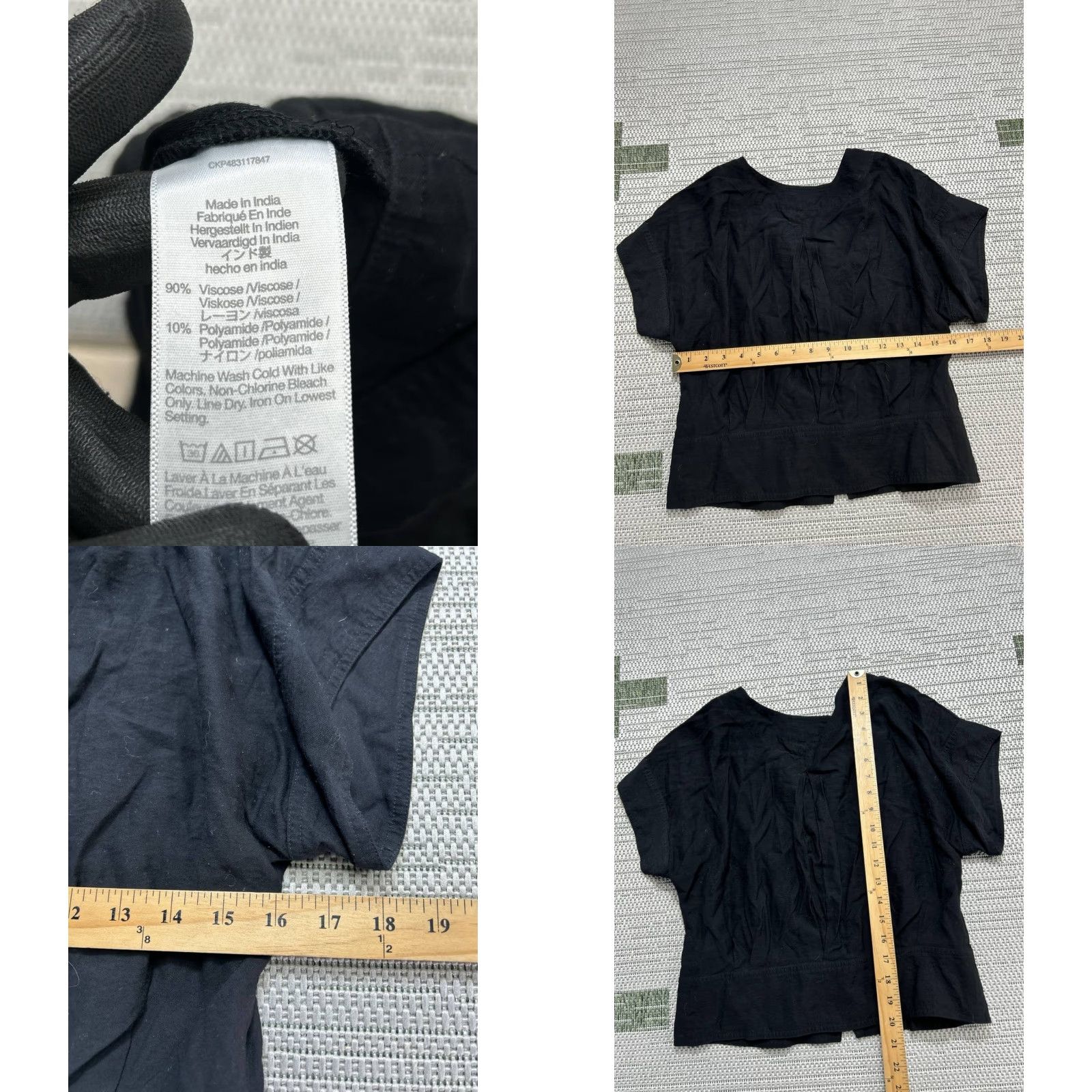 Madewell Madewell Blouse Shirt Womens Large Black Pleated V-Neck Short Sleeve Regular Fit Size L / US 10 / IT 46 - 8 Thumbnail