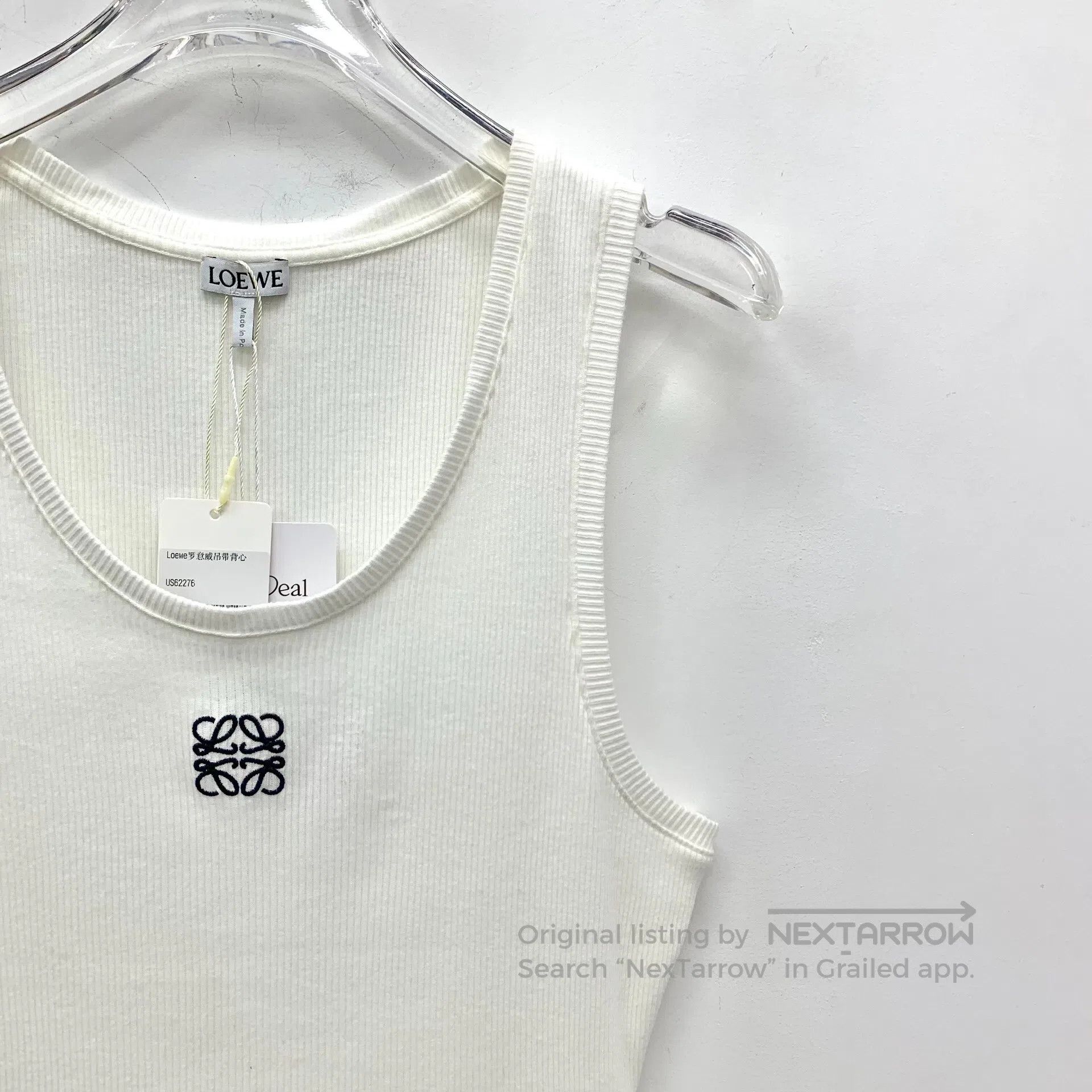 Loewe Loewe White cotton round neck sleeveless knitted vest with Size L / US 10 / IT 46 - 3 Thumbnail