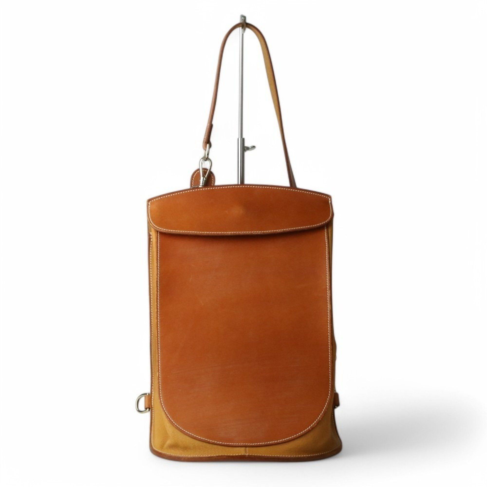Hermes Sacoche Pourcel Crossbody Shoulder Bag Tanned Leather Brown Men's Women's