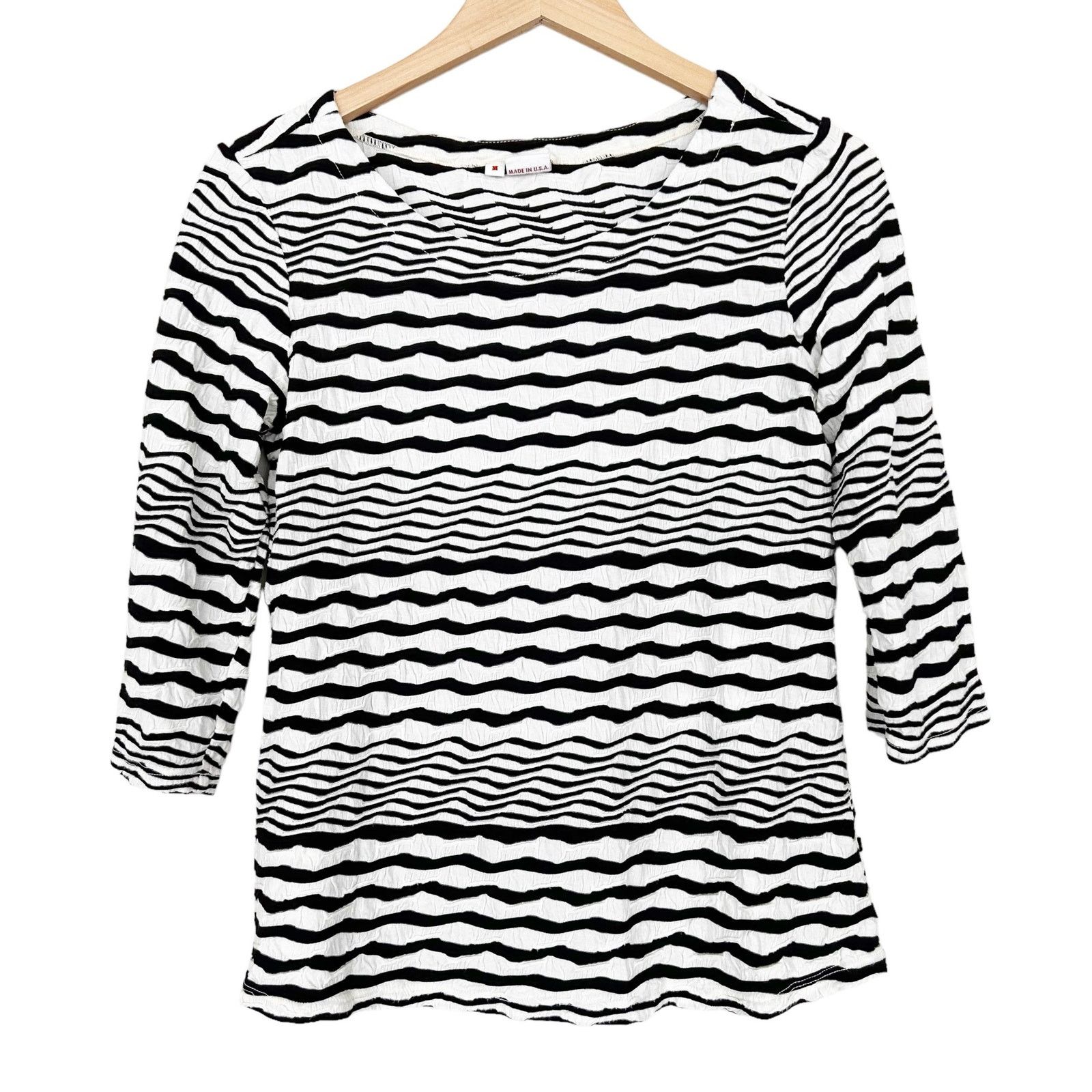 Other Tianello Black White Striped 3/4 Sleeve Shirt Sz M Size M / US 6-8 / IT 42-44 - 6 Thumbnail
