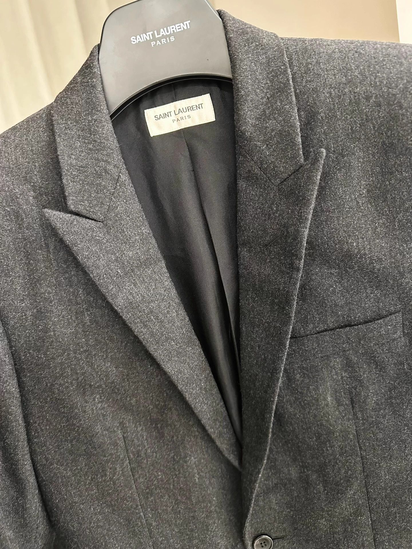 Saint Laurent Paris Saint Laurent SLP 15FW Peak Collar Grey Wool Suit Jacket Size 46R - 3 Thumbnail