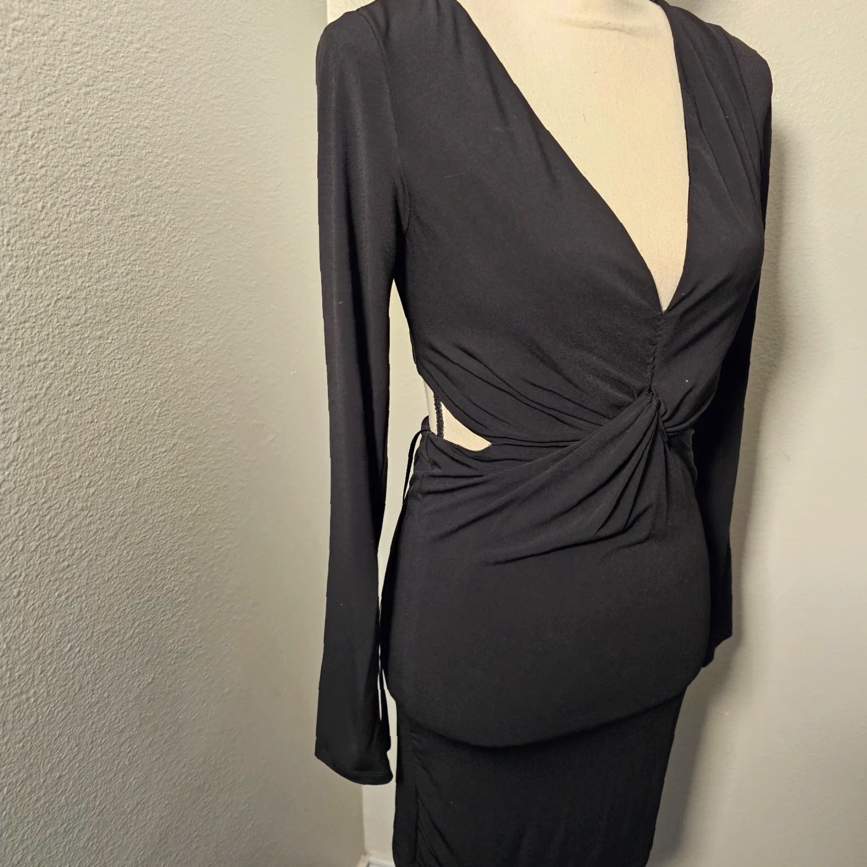 Vintage VINTAGE Arden B Women's Bodycon Dress Knit V-Neck 3/4 Sleeve Black Fall Spring Party Size M / US 6-8 / IT 42-44 - 5 Thumbnail