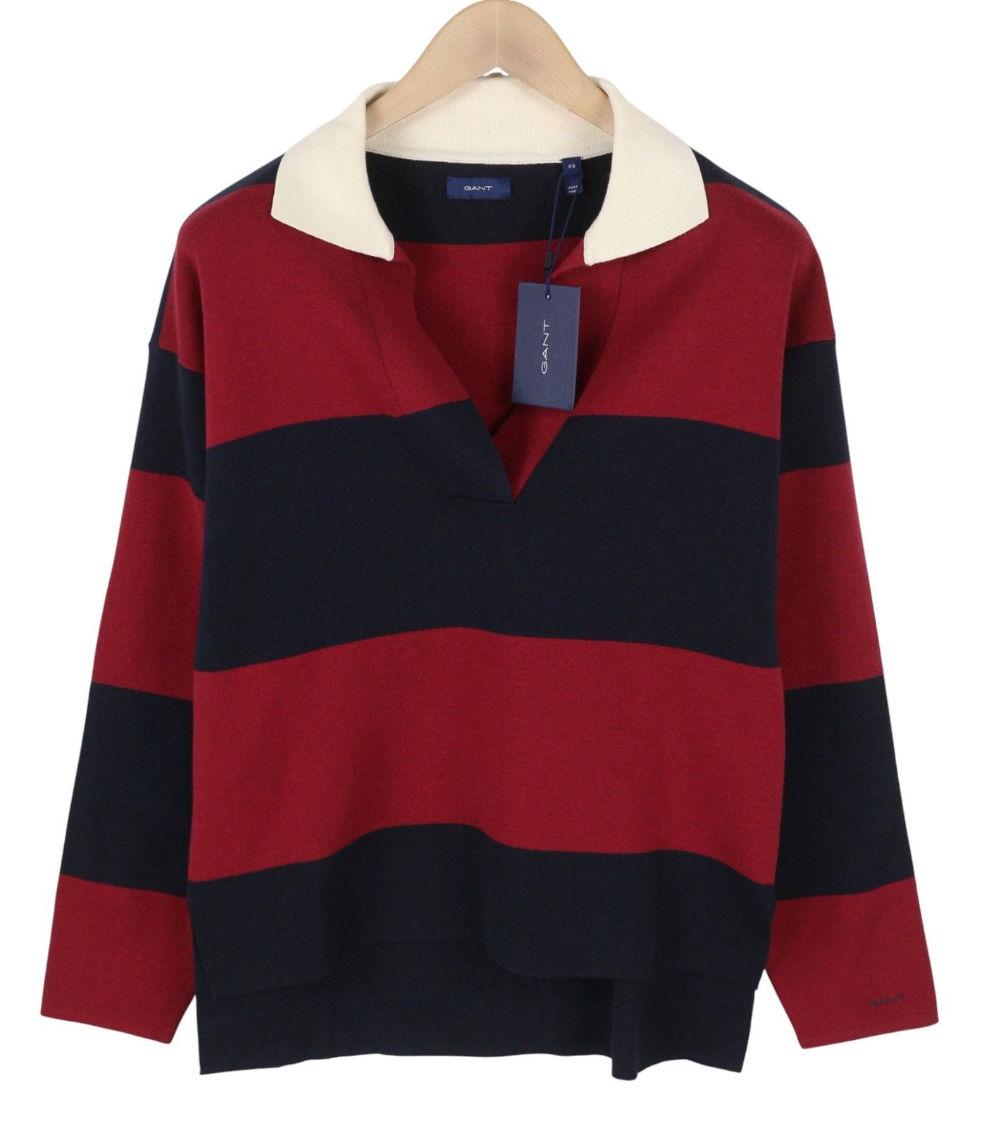 Gant XS Red Wool Blend Knit Striped V-Neck Oversized 88062 Size XS / US 0-2 / IT 36-38 - 1 Thumbnail
