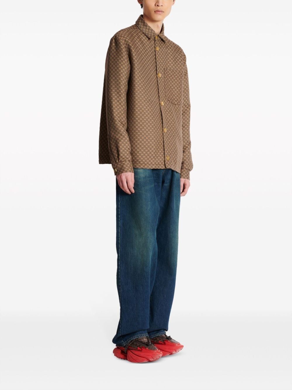 Balmain o1s1wg111025 PB Monogram Shirt Jacket in Camel Brown Size US S / EU 44-46 / 1 - 2 Thumbnail