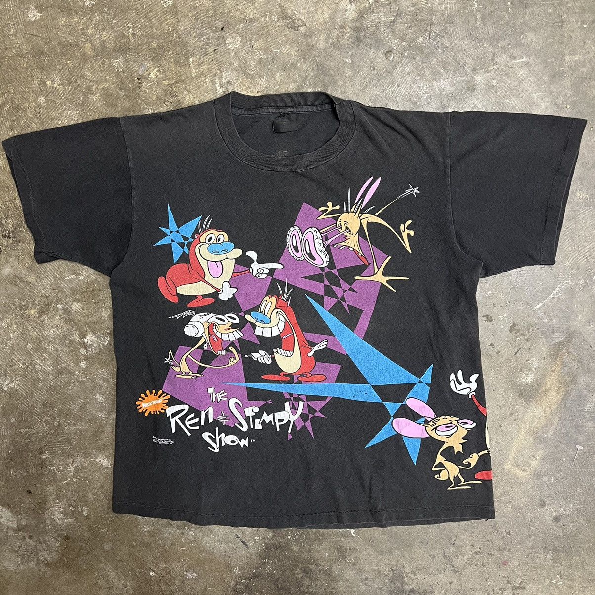 image of Vintage 90's Ren Stimpy All Over Print Promo Nickelodeon in Black, Men's (Size XL)