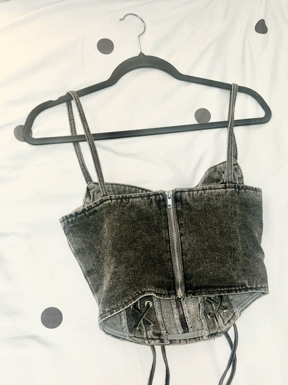 PrettyLittleThing petite grey acid wash denim lace up corset Size S / US 4 / IT 40 - 1 Thumbnail