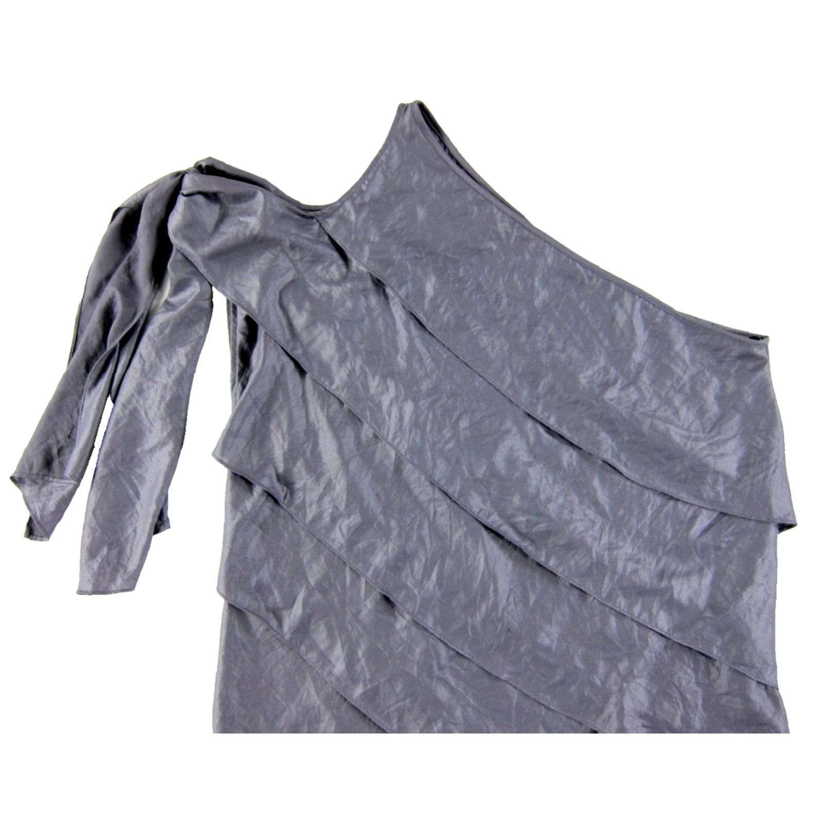 Bcbgmaxazria BCBGMAXAZRIA Grey One Shoulder Tiered Layered Sleeveless Top Blouse XXS Size S / US 4 / IT 40 - 4 Thumbnail