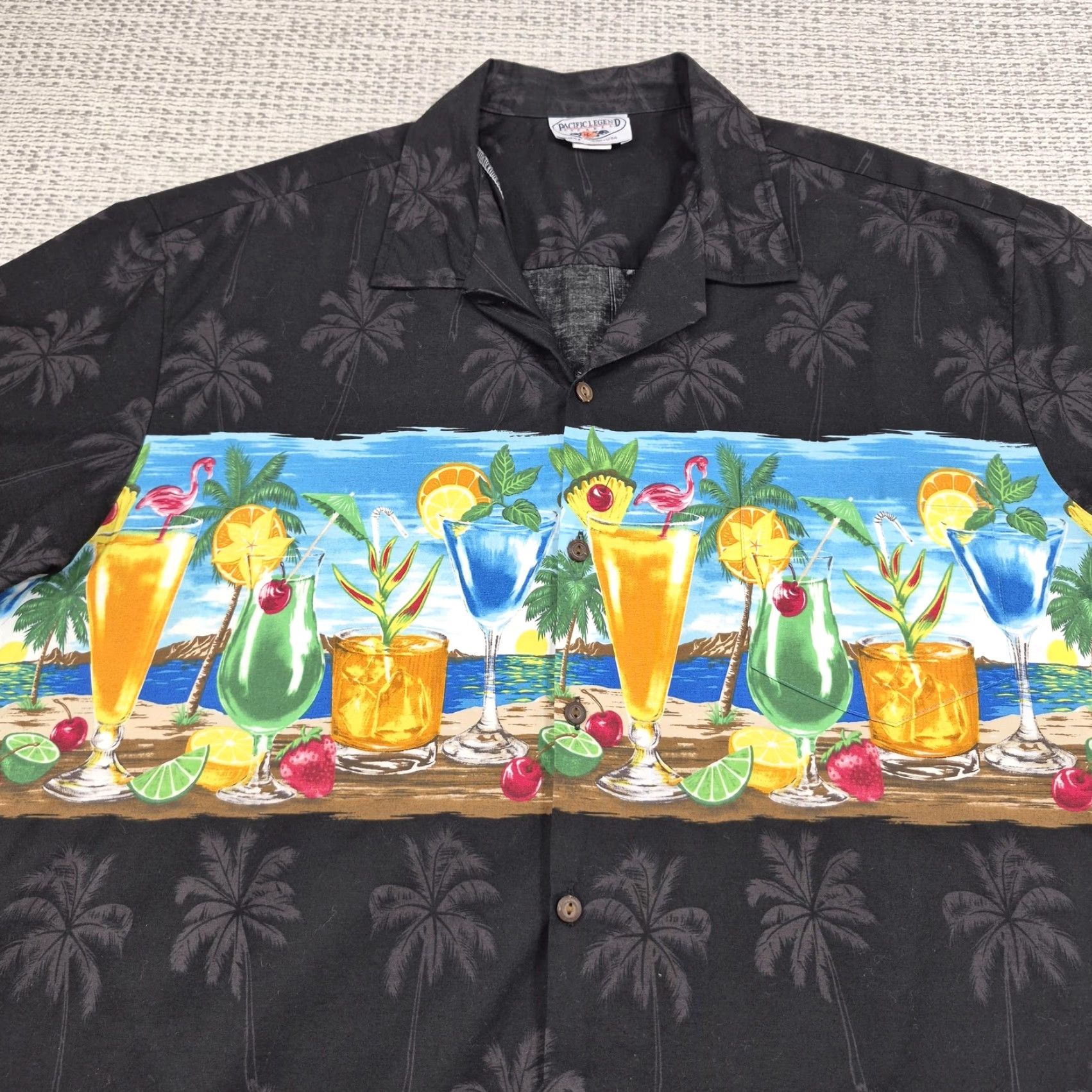 Vintage VINTAGE Pacific Legend Apparel Shirt Mens 2XL Black Hawaiian Cocktail Aloha Tropical Graphic Print Short Sleeve Button-Up Beach Mens Size US XXL / EU 58 / 5 - 5 Thumbnail