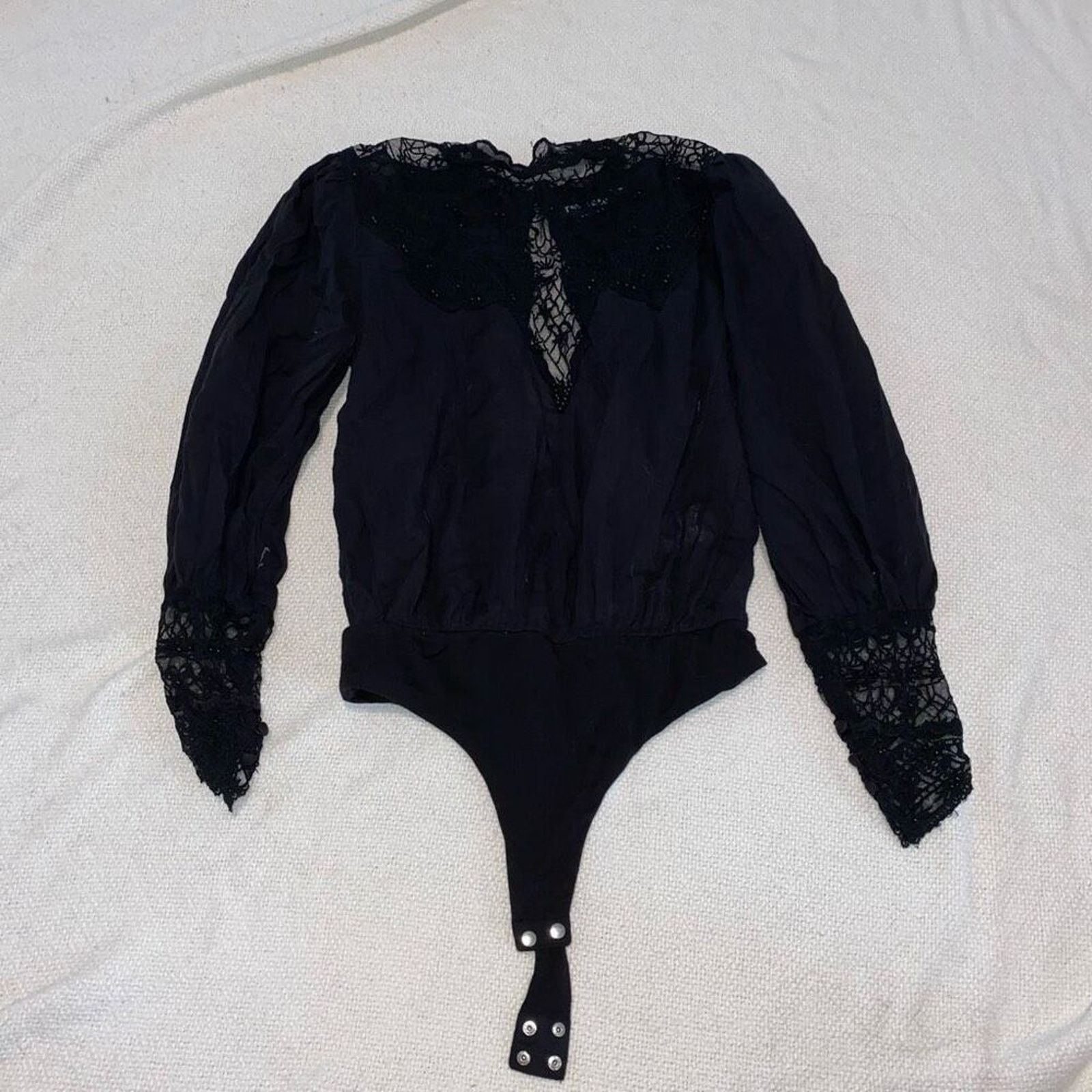 Retrofete Retrofete black long sleeve lace bodysuit | Sz S Size S / US 4 / IT 40 - 3 Thumbnail