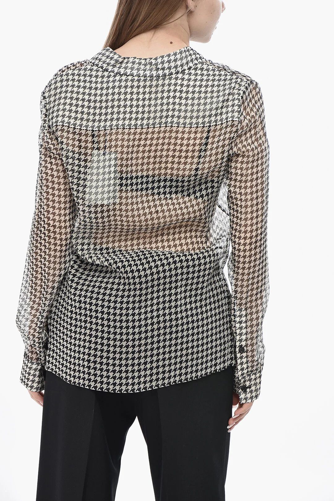 Burberry og1mm0426 Silk Chiffon Shirt in Black & White Size XS / US 0-2 / IT 36-38 - 2 Thumbnail