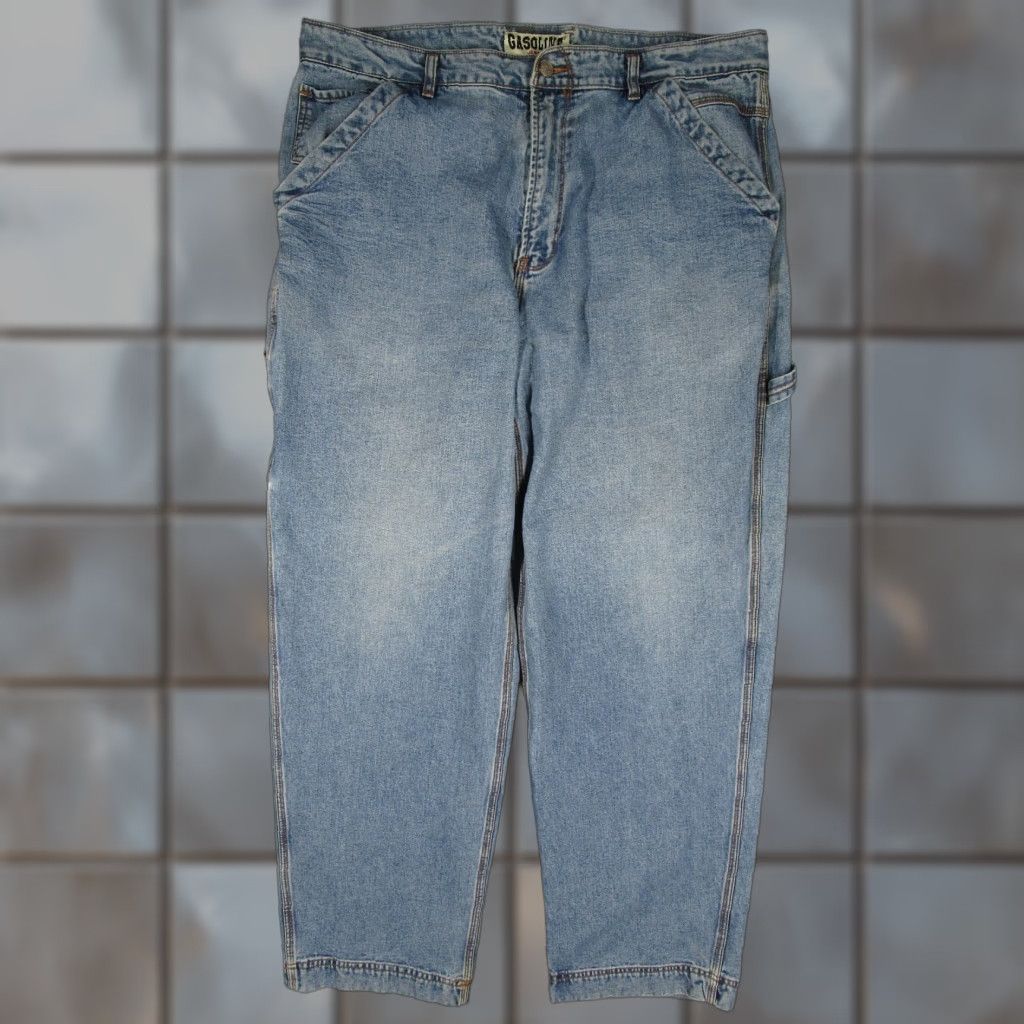 Denime VINTAGE Gasoline Jeans Mens Jeans 40 Light Wash Carpenter Hammer Loop Denim Pants 90s Mens 40 Light Blue Retro Denim Pants Size US 40 / EU 56 - 1 Thumbnail