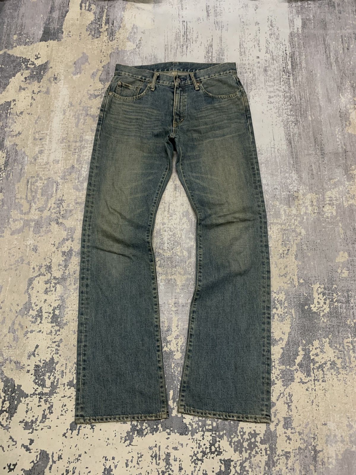 If Six Was Nine VTG JAPANESE UNIQLO MUD WASH STYLE FLARED JEANS Size US 32 / EU 48 - 1 Thumbnail