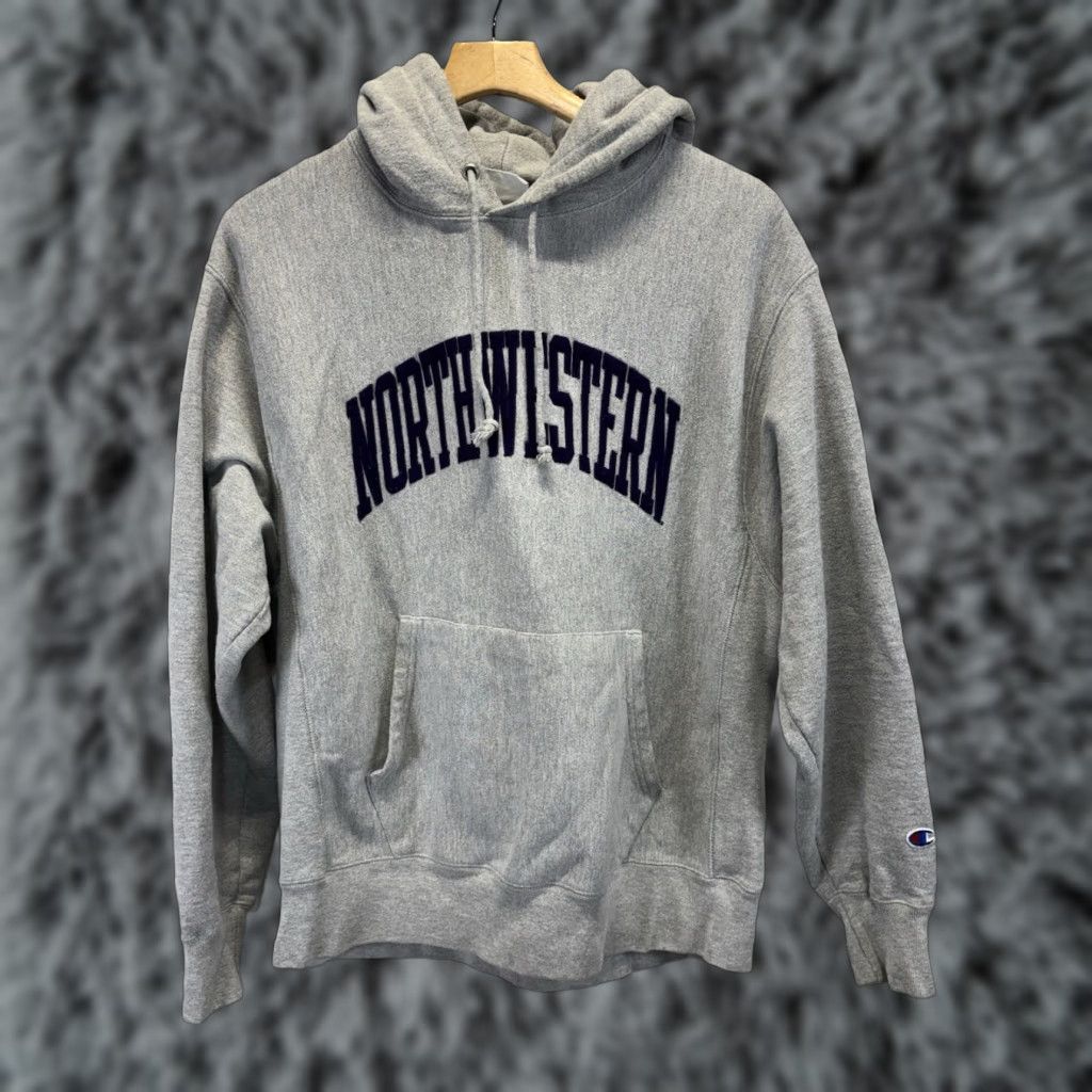 Champion VINTAGE Champion Reverse Weave Hoodie Adult L Grey Northwestern Raised Letters Mens Size US L / EU 52-54 / 3 - 1 Thumbnail