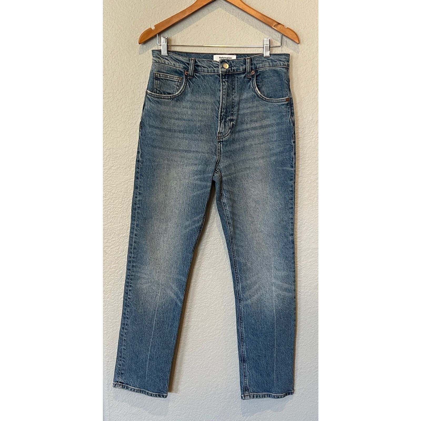image of Reformation Liza Ultra High Rise Straight Leg Jeans Size 30 in Blue, Women's