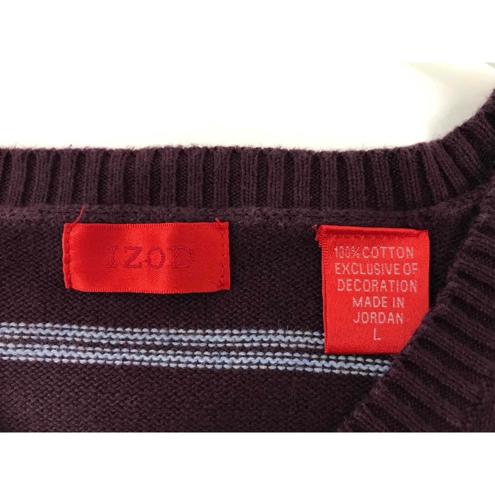Izod IZOD Sweater Men's Size Large Maroon Striped V-Neck Pullover Long Sleeve Knitted Size US L / EU 52-54 / 3 - 5 Thumbnail