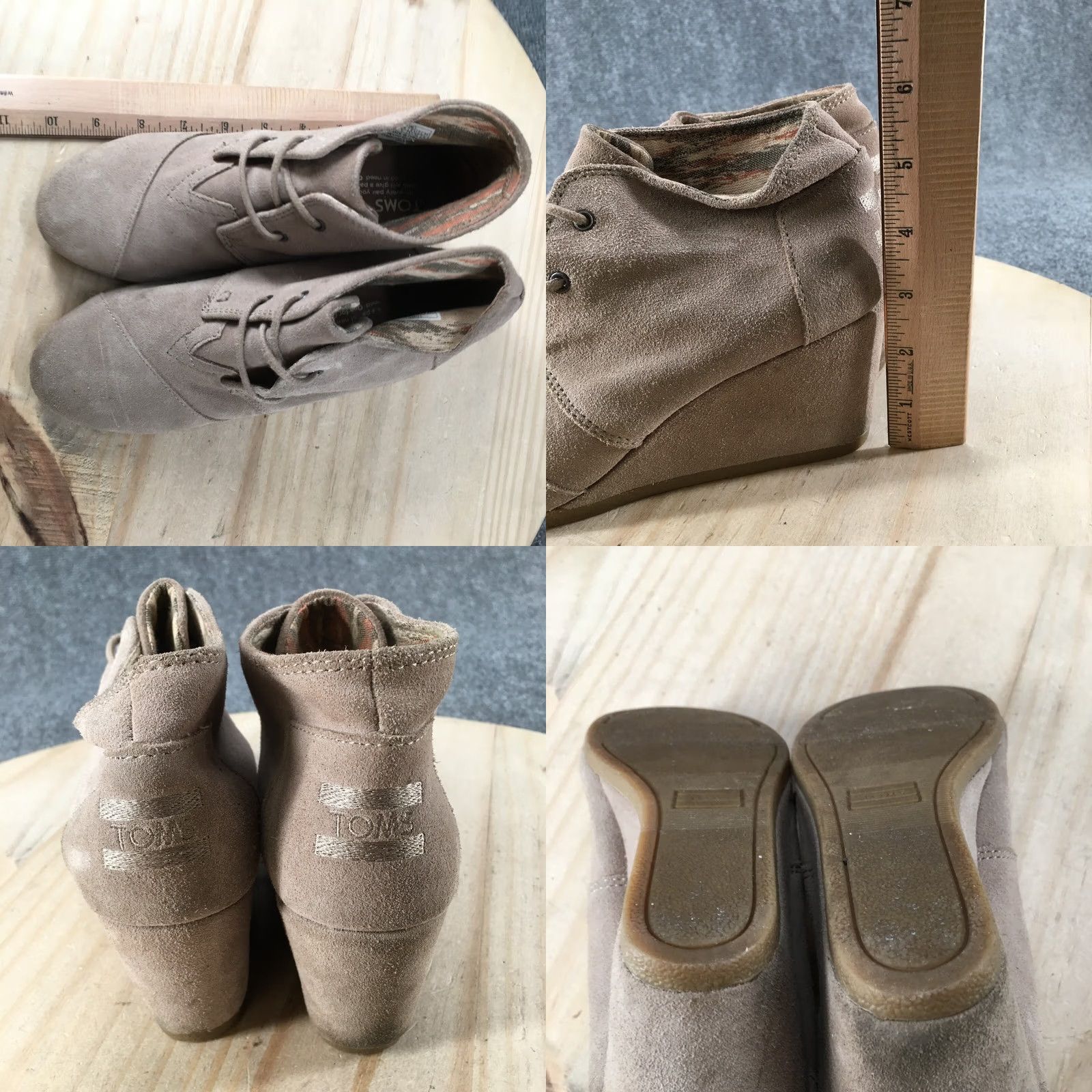 Toms TOMS Boots Womens 7 Desert Wedge Lace Up Ankle Bootie Taupe Suede Casual Brown Size US 7 / IT 37 - 8 Thumbnail