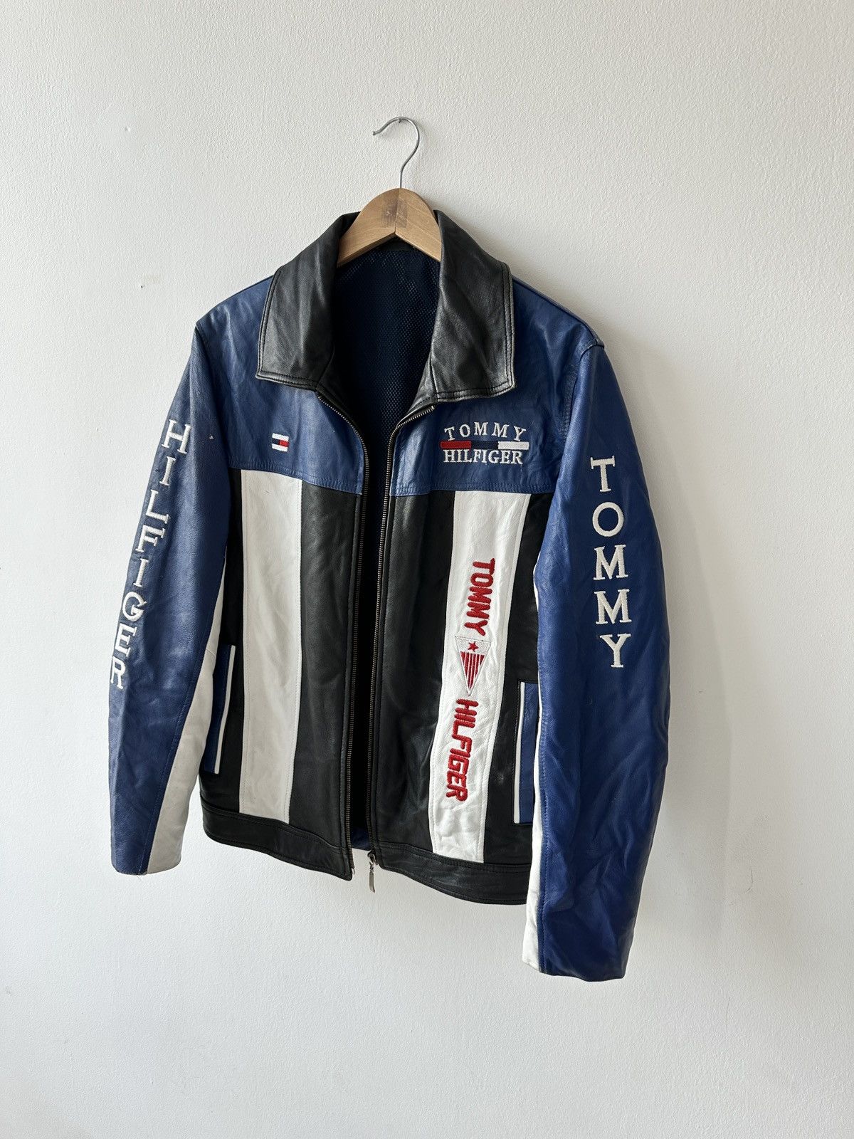 Tommy Hilfiger × Vintage Vintage Tommy Hilfiger Faded Racing Biker Jacket Size US M / EU 48-50 / 2 - 6 Thumbnail