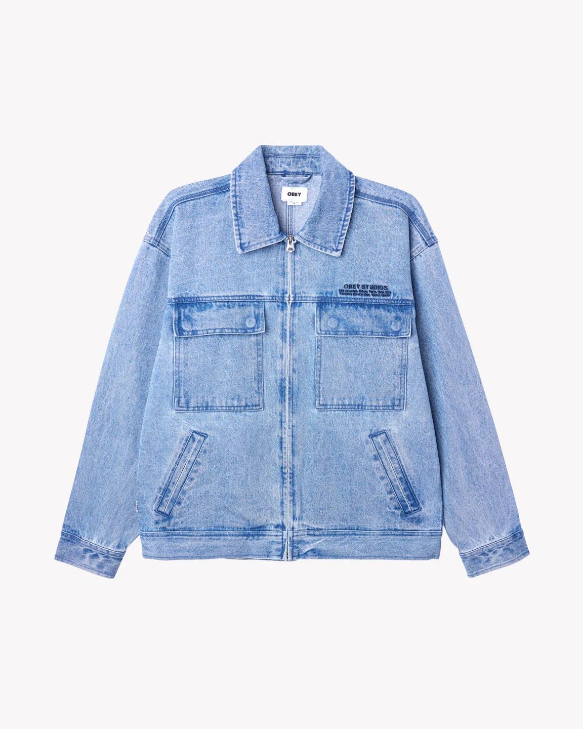 image of Obey Denim Zip Up Jacket in Blue, Men's (Size 2XL)