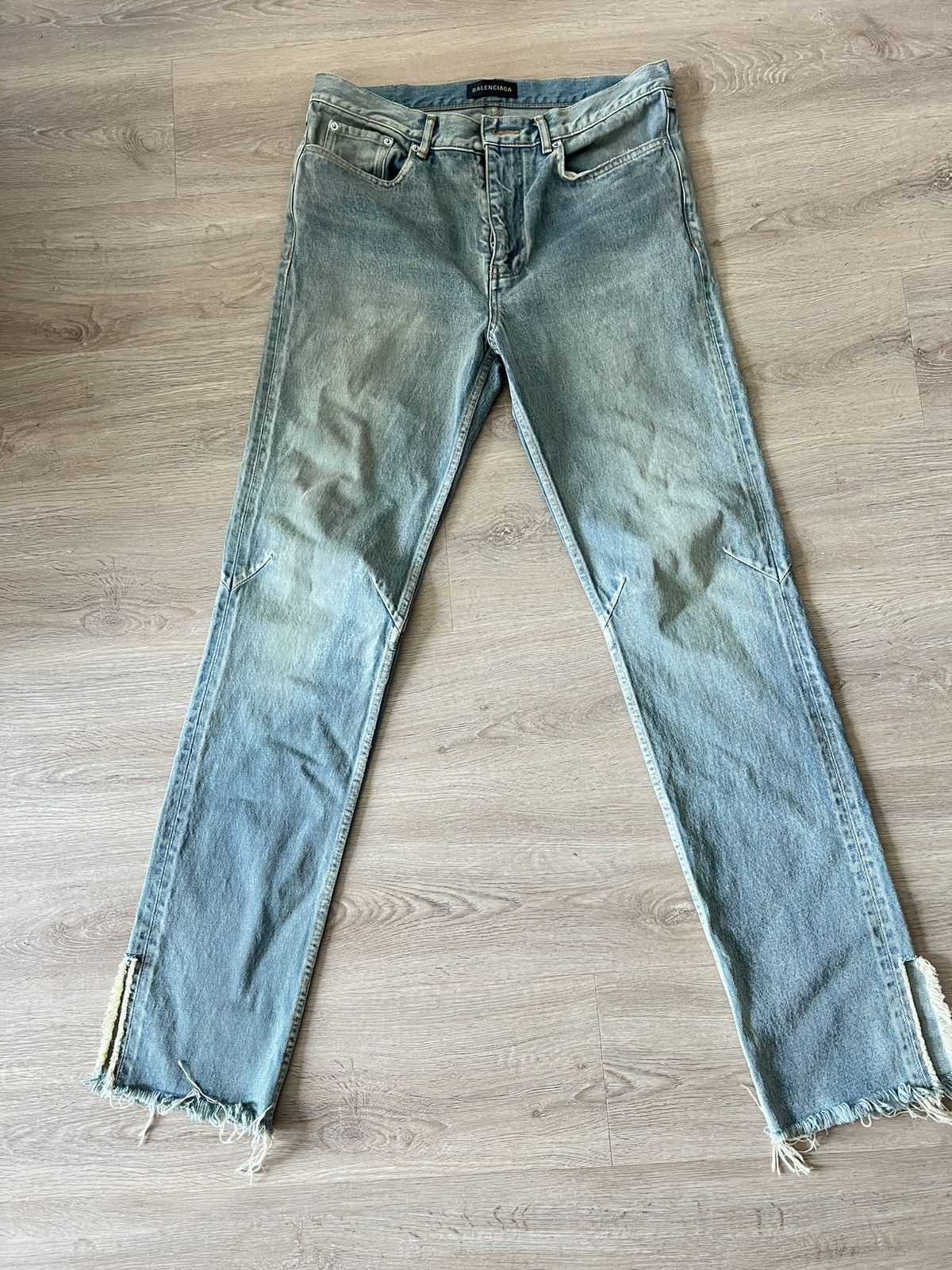 image of Balenciaga Balenciaga Distressed Straight-Leg Jeans in Blue Fade, Men's (Size 31)