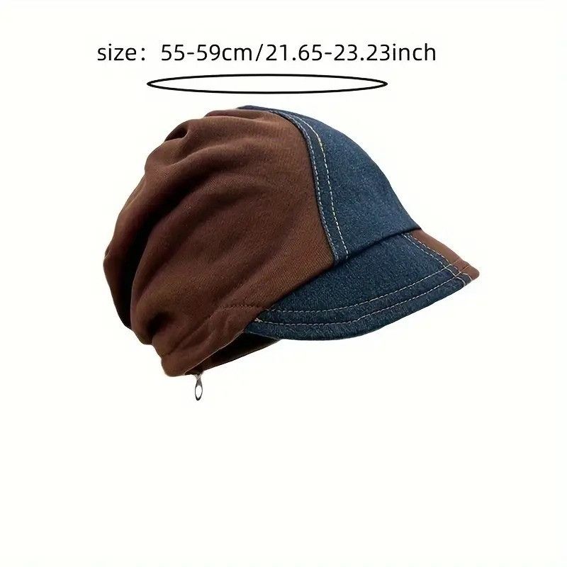Other Denim Patchwork Small Brim Drawstring Beanie Hat for Women Size ONE SIZE - 3 Thumbnail