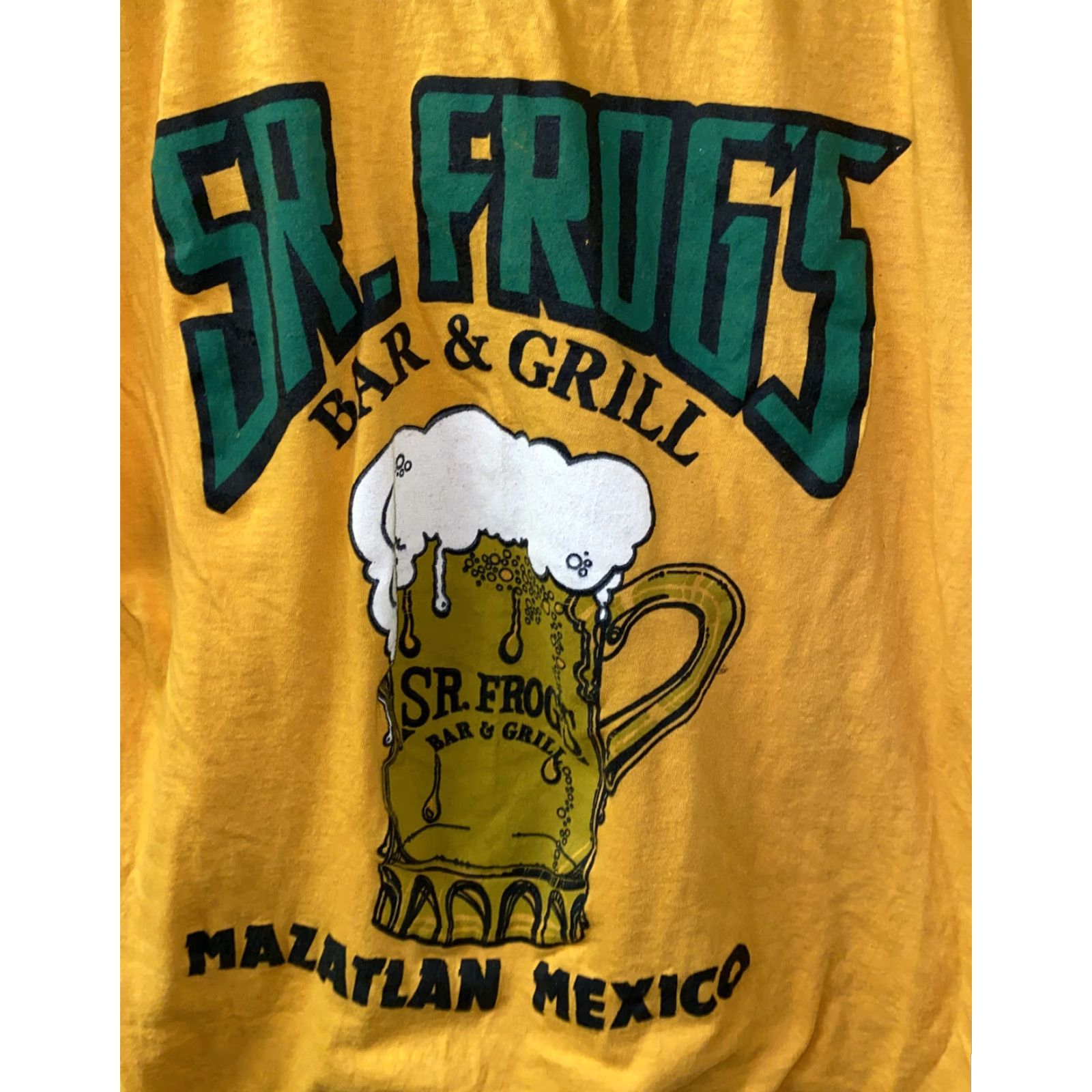 Vintage VINTAGE Fajer Graphic Tee Shirt Adult Small Yellow Sr. Frogs Grill Mexico 17.5 in Armpit Mens Womens Size US S / EU 44-46 / 1 - 3 Thumbnail