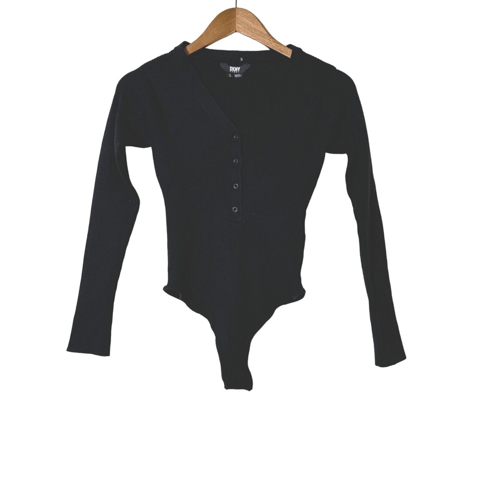 DKNY DKNY Black Ribbed Henley Long-Sleeve Bodysuit Medium Size L / US 10 / IT 46 - 3 Thumbnail