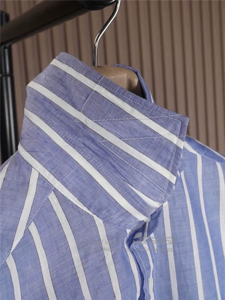 Brunello Cucinelli Brunello Cucinelli size 39 Men's Blue Striped Windsor Colla Size US XS / EU 42 / 0 - 4 Thumbnail