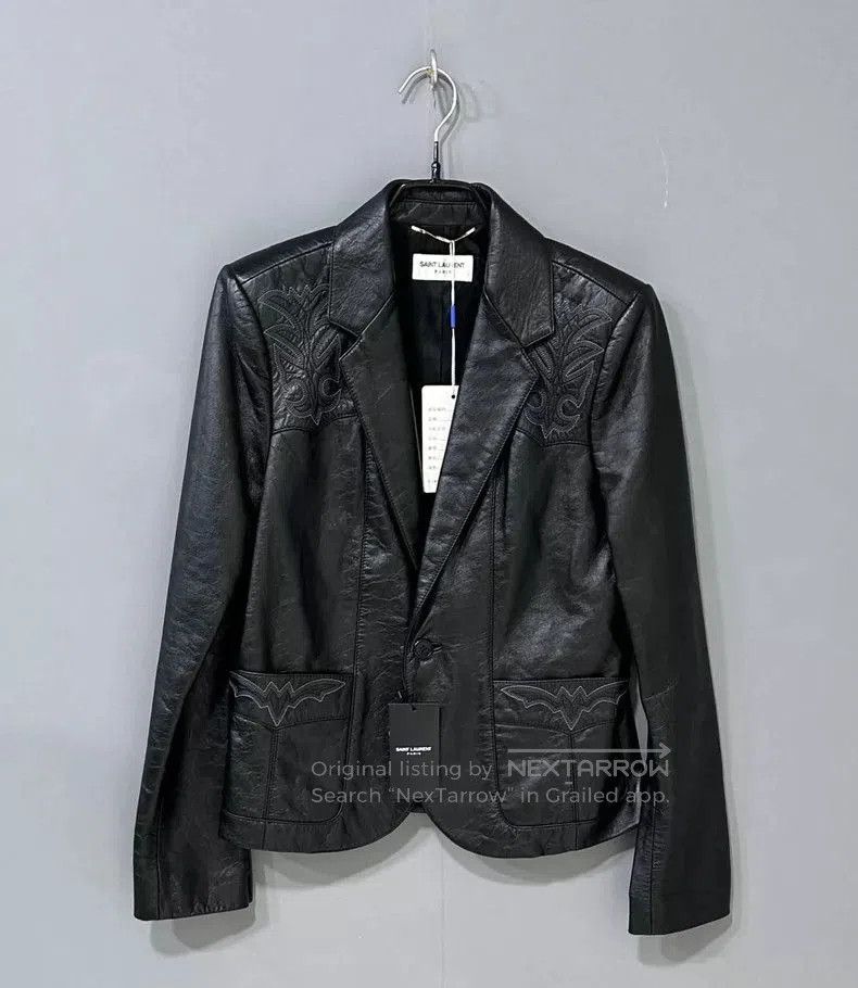 Saint Laurent Paris Embroidered Leather Jacket.