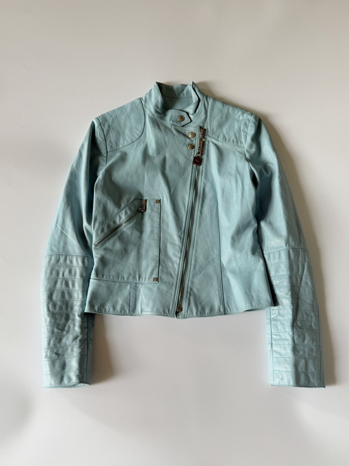 Dior Christian Dior John Galliano S/S2004 Turquoise Biker Jacket Size XS / US 0-2 / IT 36-38 - 1 Thumbnail