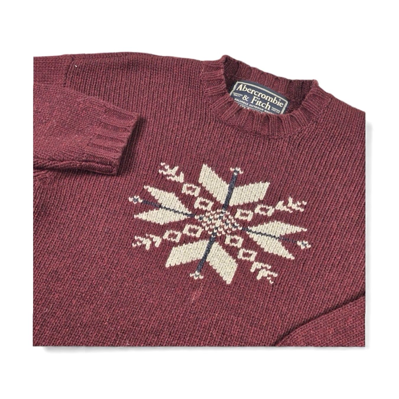 Abercrombie & Fitch Abercrombie & Fitch Sweater Mens Large Burgundy Lambswool Snowflake Crewneck Christmas Pullover Knit Long Sleeve Size US L / EU 52-54 / 3 - 2 Thumbnail