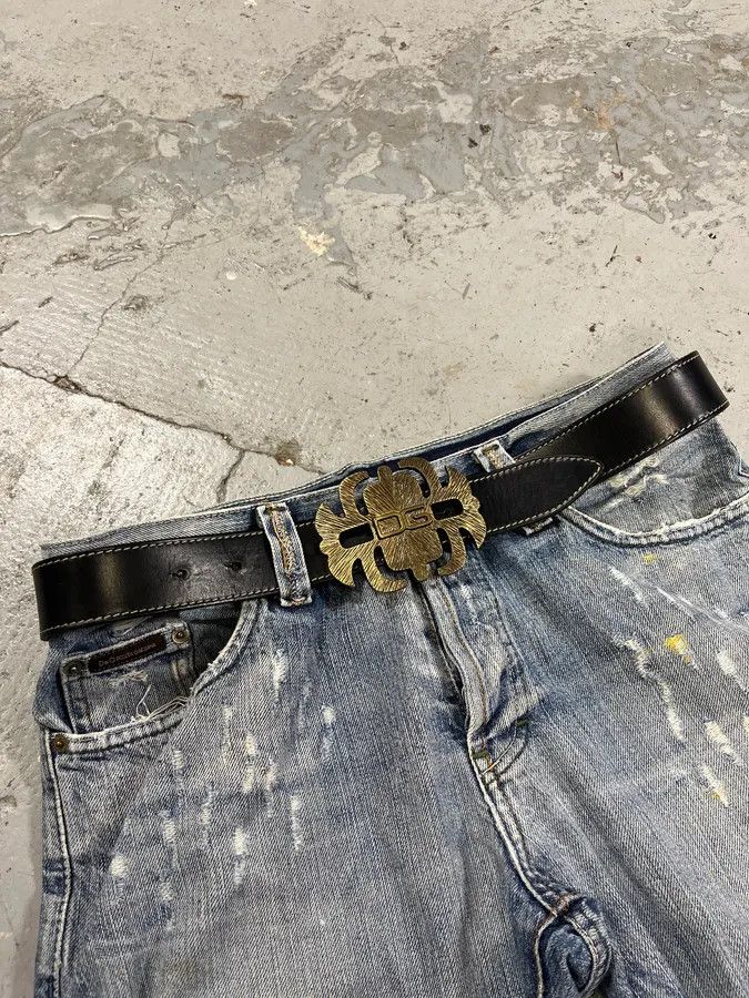 Designer × Dolce & Gabbana × Vintage Dolce & Gabbana Gold Buckle Black Leather Belt Size ONE SIZE - 1 Thumbnail