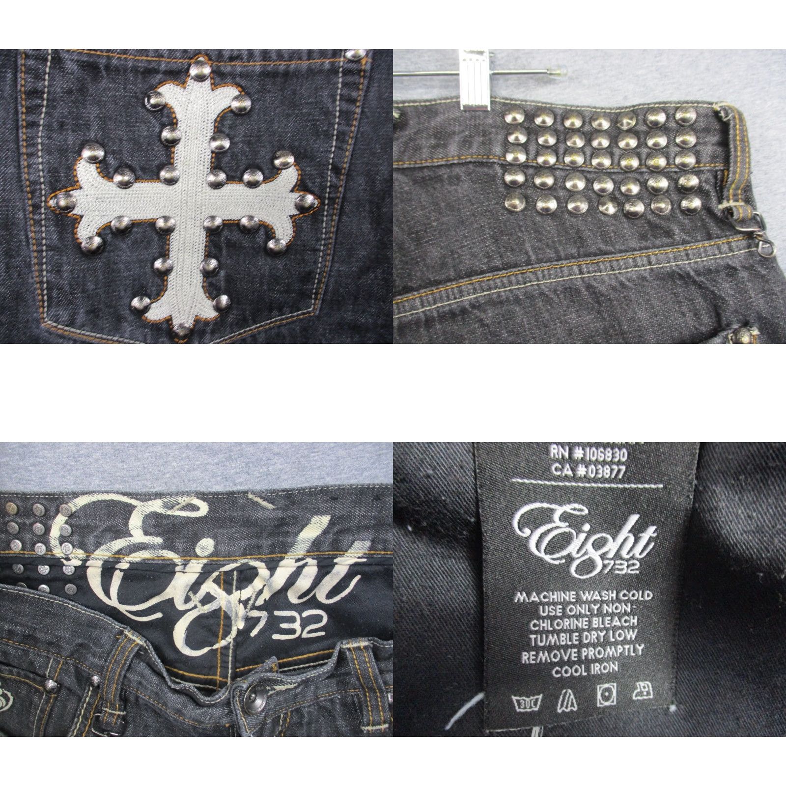 Vintage VINTAGE Eight 732 Jeans Mens 34x32 Baggy Loose Hip Hop Grunge Metal Embroidered Logo Patch Stains Studded Size US 38 / EU 54 - 9 Thumbnail