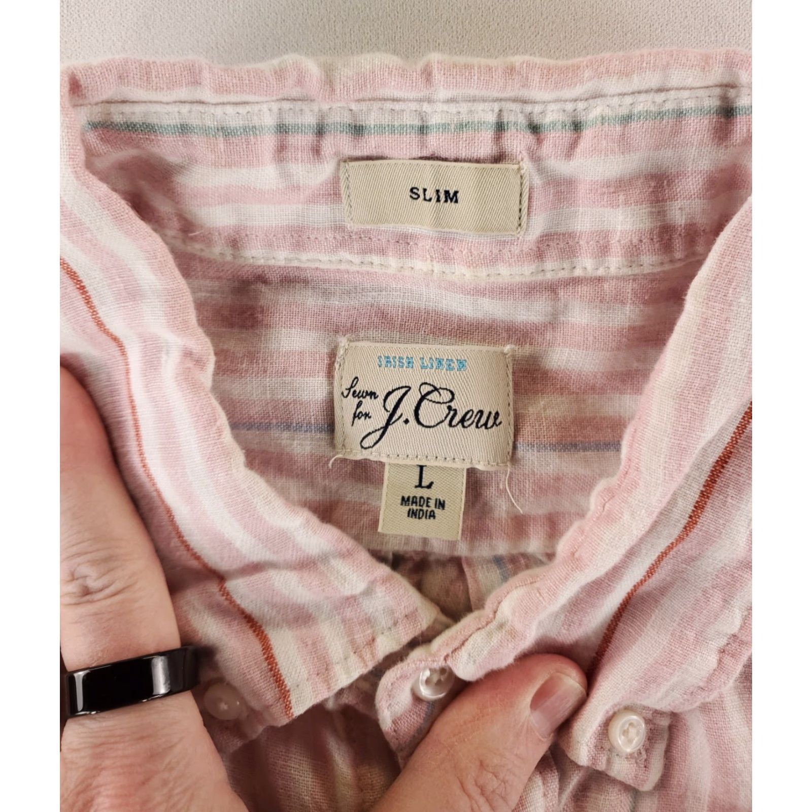 J.Crew J Crew Shirt Linen Baird McNutt Button Down Pink White Slim Striped Mens L Size US L / EU 52-54 / 3 - 2 Thumbnail