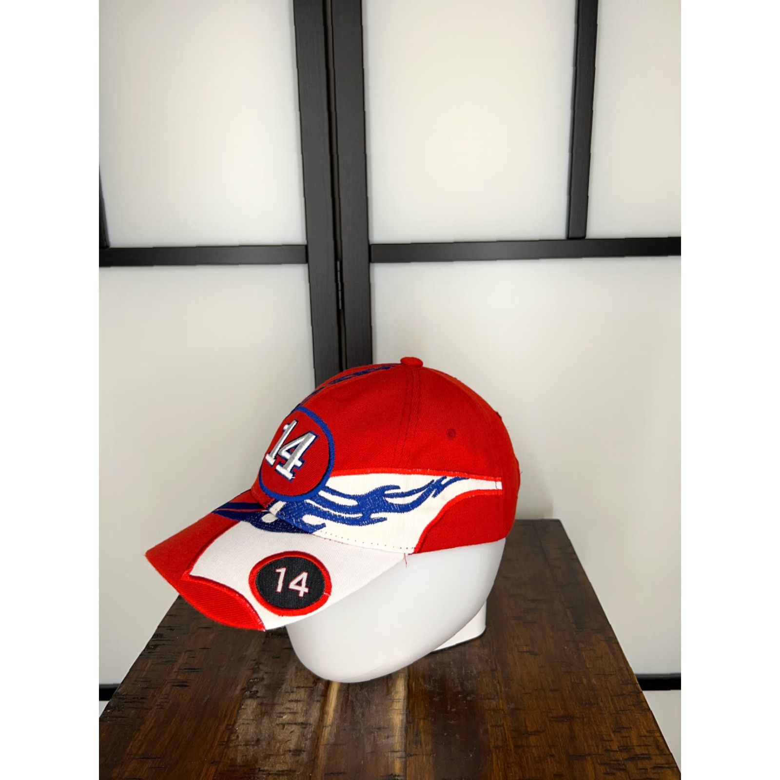 Vintage RACING Hat Cap One Size Red Adjustable USA 100% Acrylic Y & W Headwear Baseball Cap Mens Man Adjustable Strap Back Cars Theme 90s Event Racing Size ONE SIZE - 2 Thumbnail