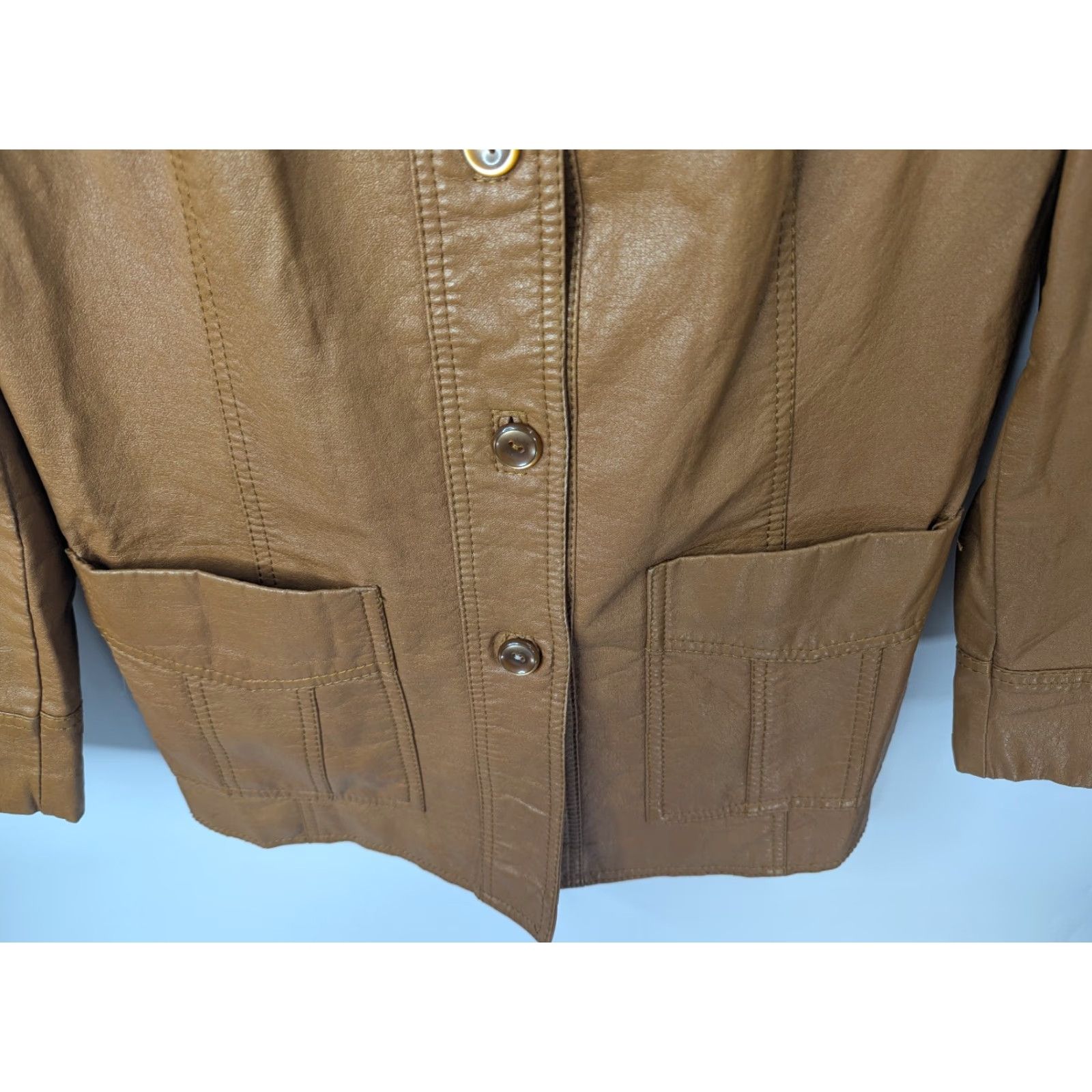 Vintage Jet Set Brown Polyurethane Leather Jacket Women 12 Jacket Pockets Casual All Seasons Fall Spring Summer Regular Size 12 Brown Pockets Jet Set Jacket Size XL / US 12-14 / IT 48-50 - 3 Thumbnail